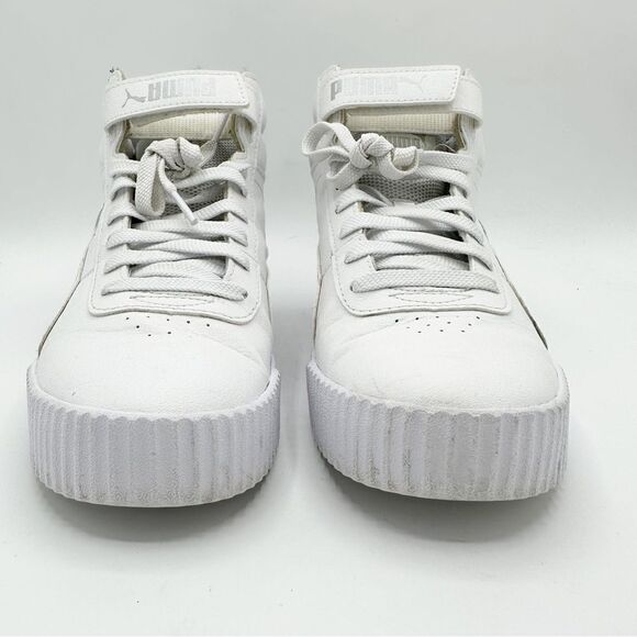 Puma Carina White Faux Leather and Fabric Mid-Top Chunky Sneaker Sz 7 C EUR 39 - Picture 5 of 15